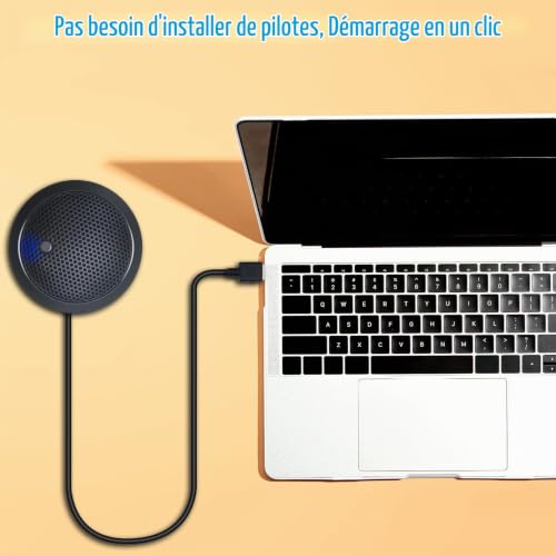 Fyvadio Microphone USB, Micro d'ordinateur de Bureau, Microphone de Conférence USB avec Touche Mute, Microphones d'ordinateur Portable à Condensateur Omnidirectionnel 360° Plug & Play (pas de haut-par – vue 6