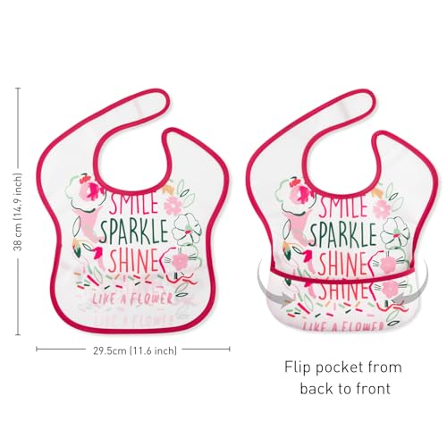 Mess Proof Baby Bib 3 Pack, Waterproof Led Weaning Baby Feeding Bibs with Food Catcher, Travel Feeding Bibs3