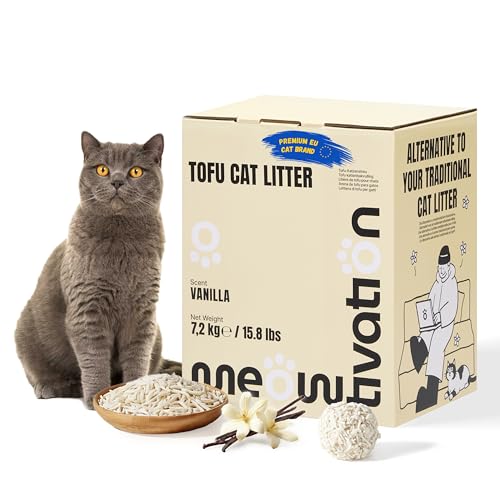 Arena de Tofu para Gatos 7,2 kg - Aglomerante y Vegetal con Fibra de Guisante, 99% Libre de Polvo, Control de Olores, Desechable en el Inodoro, Aroma Vainilla