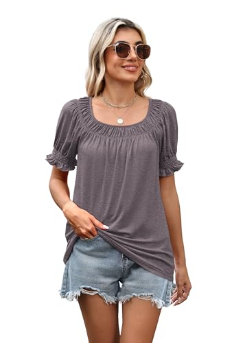 Image of WIHOLL Womens Short Sleeve Square Neck Summer Tops Dressy Casual Blouses Trendy Clothes 2026