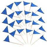 Luxshiny 60pcs ペナント パーティーフルーツピック 前菜用のパーティーつまようじ パラカップケーキ つまようじの旗 つまようじ紙旗 ケーキデコレーション用スプリンクル Blue 木