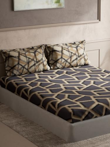 Image of DDECOR Live Beautiful 100% Pure Combed Cotton King Flat Bedsheet with 2 Pillow Covers | Abstract 145TC | Soft, Comfortable & Perfect for Everyday Use | Souvenir Collection | 254 CM X 274 CM - Grey