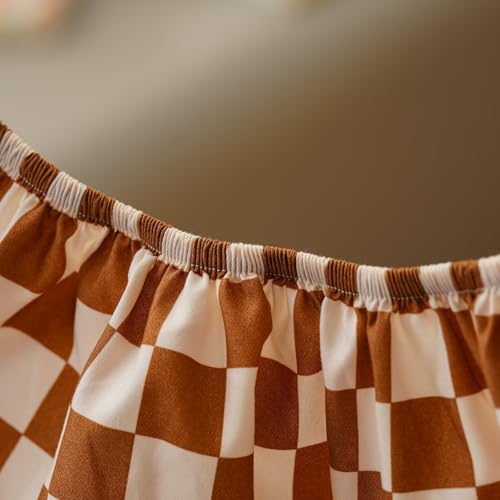 Image of CLOTHKNOW 4Pieces Brown Beige Plaid Toddler Bedding Sets for Boys Girls | Soft, All Season, Kids Comforter Set, Pumpkin Grid Comforter, Soft Crib Bed Sets
