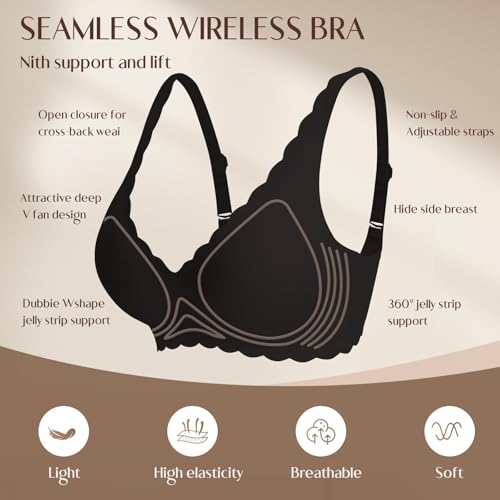 Women's Seamless Bras Wirefree, Deep V Petal Bralette No Underwire Plunge Everyday Bras Wireless Sports Bra4