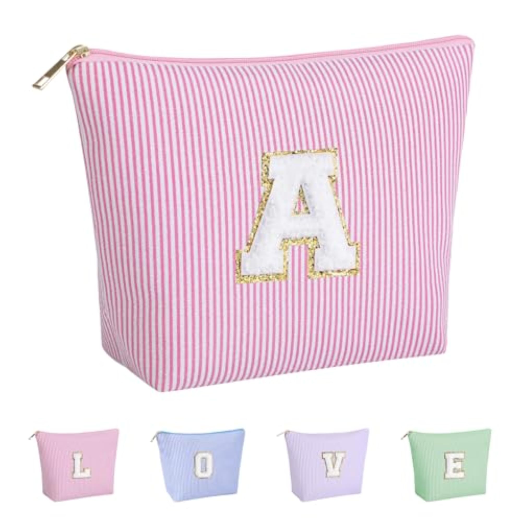 Personalized Initial Makeup Bag, Cute Travel Toiletry Pouch