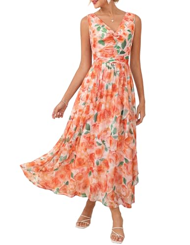 Image of GRACE KARIN Women's Summer Sleeveless Floral Maxi Dress V Neck Formal Wedding Guest Dress A Line Beach Vacation Clothes