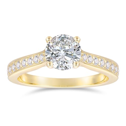 14K Moissanite Engagement Rings, 1ct Round Cut D Color Moissanite Ring, 14K Solitaire Engagement Rings for Women