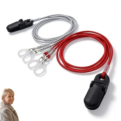 Pack de 2 Clip Antipérdida para Audífonos con Cordón, Correa Protectora 40cm de Nailon y Silicona para Ambos Oídos, Compatible con Adultos Mayores Jóvenes y Adultos, Gris y Negro