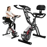 SUIUOI Cyclette Pieghevole 5 in 1 per Casa – 8 Livelli di Resistenza Magnetica, Bici Statica con Display LCD, Bande Elastiche, Sedile con Schienale, Portata 136 kg