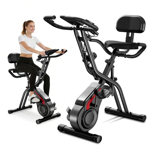 SUIUOI 5-i-1 hopf&auml;llbar motionscykel f&ouml;r hemmet &ndash; 8 niv&aring;er av magnetisk uth&aring;llighet, statisk cykel med LCD-display, elastiska band, sits med ryggst&ouml;d, lastkapacitet 136 kg