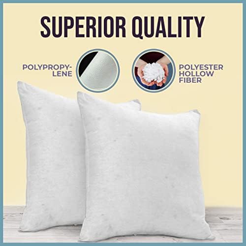 HollowFibre Cushion Inner Pads - Square Sofa and Bed Cushion Pillow - Hypoallergenic Pad Stuffer Insert Square Polyester - White (2, 14" x 14")