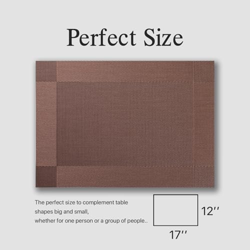Image of Placemats Set of 4 - Easy Clean Woven Vinyl Placemats for Dining Table, Indoor /Outdoor Place Mats, Washable PVC Table Mats(Brown Cube)