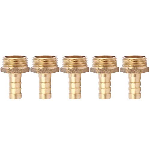 Brass Hose Barb Fitting Connector, 5pcs 10mm Hose Barb Tail Male BSP Connector Brass Fitting Adapter Coupler,tap Adapter for Hose Pipe(PC10-06（3/4）)
