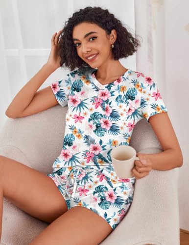 Image of Ekouaer Womens Pajama Sets Short Sleeve Pajamas for Women Sets Soft Lounge Sets Casual V Neck Sleepwear PJS