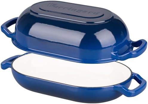 Enameled Cast Iron Sourdough Bread Oven, Dutch Oven, Loaf Cast Iron Bread Pan for Homemade Bread Baking, Meatloaf Pan with Lid, 5QT, Blue - Thumbnail 2