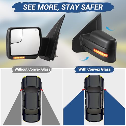 RIDWIND Power Heated Towing Mirrors Compatible with 2004-2014 Ford F150, Tow Mirrors with Power Glass, LED Turn Signal Light and Puddle Light,Pair Set-16 Pin Plug - Thumbnail 6