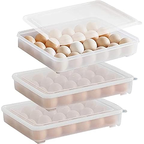 Egg Holder Deviled Egg Tray with Lid 3 x 24 Deviled Egg Tray Stackable Refrigerator Egg Containers,Clear Cover