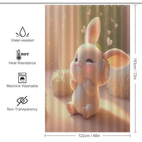 Rideau de douche lapin imperméable 122x183 cm avec crochets - 4