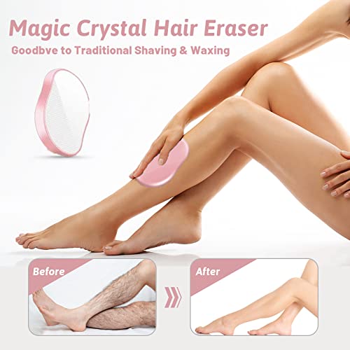 Crystal Hair Eraser, Magic Hair Eraser For Women And Men, Crystal Hair Remover Painless Exfoliation, Hair Removal Tool For Arms Legs And Back, Portable Mild Hair Remover, Reusable & Washable（Pink） #TOP2
