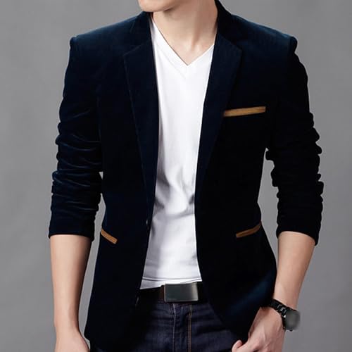 JEsilunmaMY Men's Business Casual Velvet Blazer Slim Fit One Button Fashion Sport Coat Wedding Prom Dinner Party Suit Jacket3