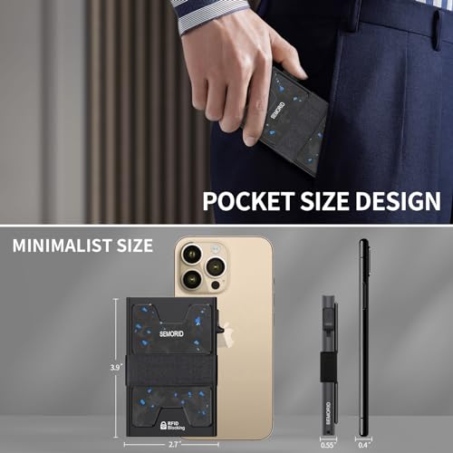 Image of SEMORID Minimalist Wallet for Men, Slim RFID Blocking Mens Wallet, Aluminum Pop Up Card Case, Thin Metal Credit Card Holder with Cash Strap -12 Cards Storage