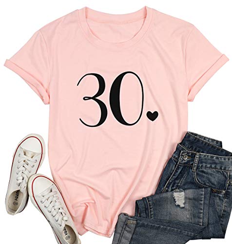 30 T Shirt Women 30Th Birthday Shirts Cute Heart Graphic Thirty Gift Casual Short Sleeve Tee Tops Pink #TOP1