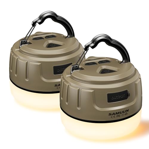 SAMUUN ランタン LEDランタン キャンプランタン Type-C充電式 スマホ充電可能 IPX5防水 光色/輝度記憶 マグネット内蔵 4色切替 無段階調光 5200mAh 実用点灯8-250時間 アウトドア 登山 夜釣り 防災グッズ 停電 緊急 非常用 (2個入り)