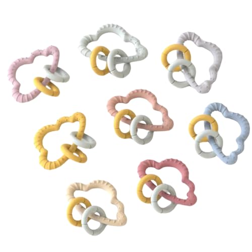 Image of Cloud and Mini Silicone Teething Toys with Movable Rings - BPA Free, Soft and Safe Teething Relief, Ideal for New Parents and Infant Care, Set of 2 (Gray & Cream)