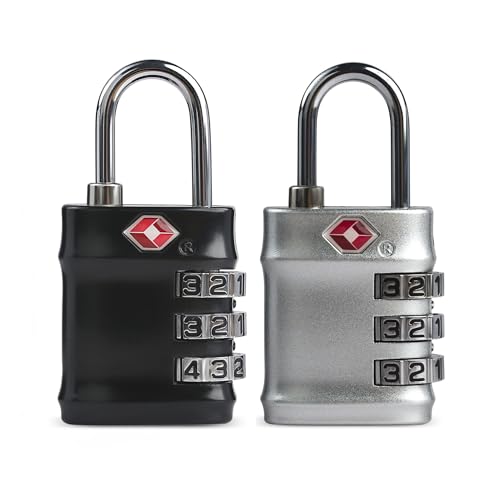 Image of Sunkizzrs Set of 2 Metal Luggage Locks for Travel | TSA Approved 3-Digit Combination Lock for Suitcases, Backpacks, Baggage (Silver + Black)