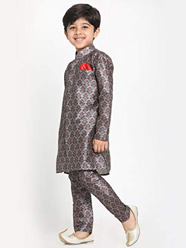 Image of JBN Creation Boys' Multicolor-Base-Yellow Silk Blend Kurta and Pyjama Set