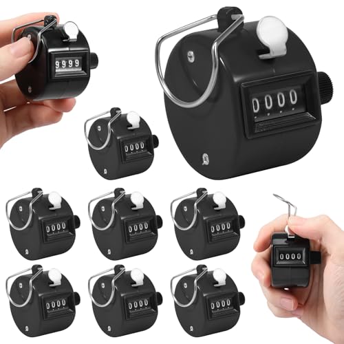 8Pcs Handheld Number Clicker Counter 4 Digit Portable Hand Mechanical Tally and Pitch Counter Resettable for School Fishing Golf Coaching..(8,black)
