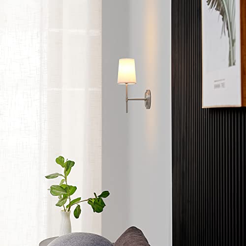 Globe Electric 51858 Clarissa 1-Light Wall Sconce, Brushed Nickel, White Fabric Shade #TOP5