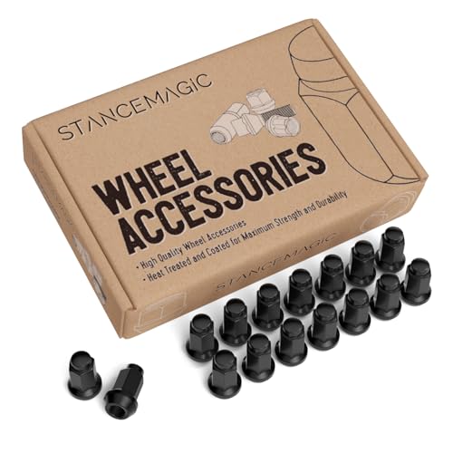 Image of 16pcs Bulge ATV Lug Nuts - 3 /8x24 Thread Size - 1.4 inch Length - Closed End - Cone Acorn Taper Seat - 14mm Hex Head - Compatible with Many Polaris Sportsman RZR Ranger Kawasaki - Black