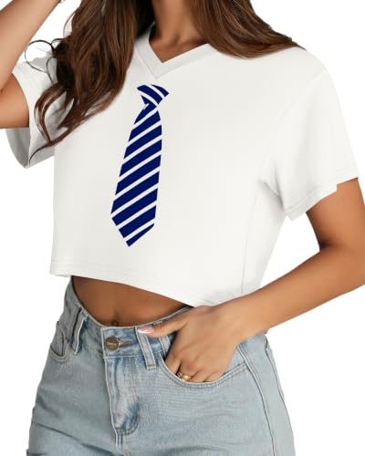 Image of Womens Crop Tops Short Sleeve V Neck Summer Cropped T Shirts Baisc Tees