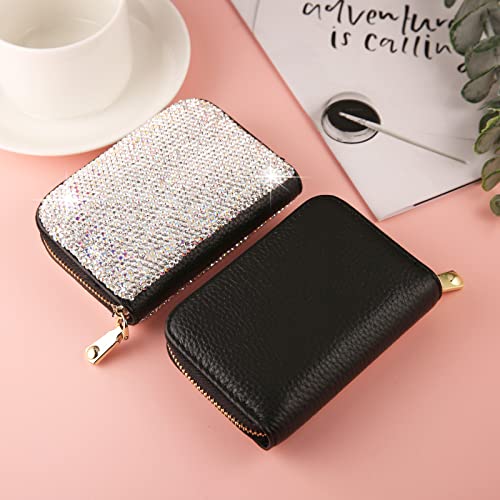 Asalways Rfid Rhinestone Credit Card Holder Multilayer Zipper Case Bling Crystal Slim Small Wallet For Women #TOP5