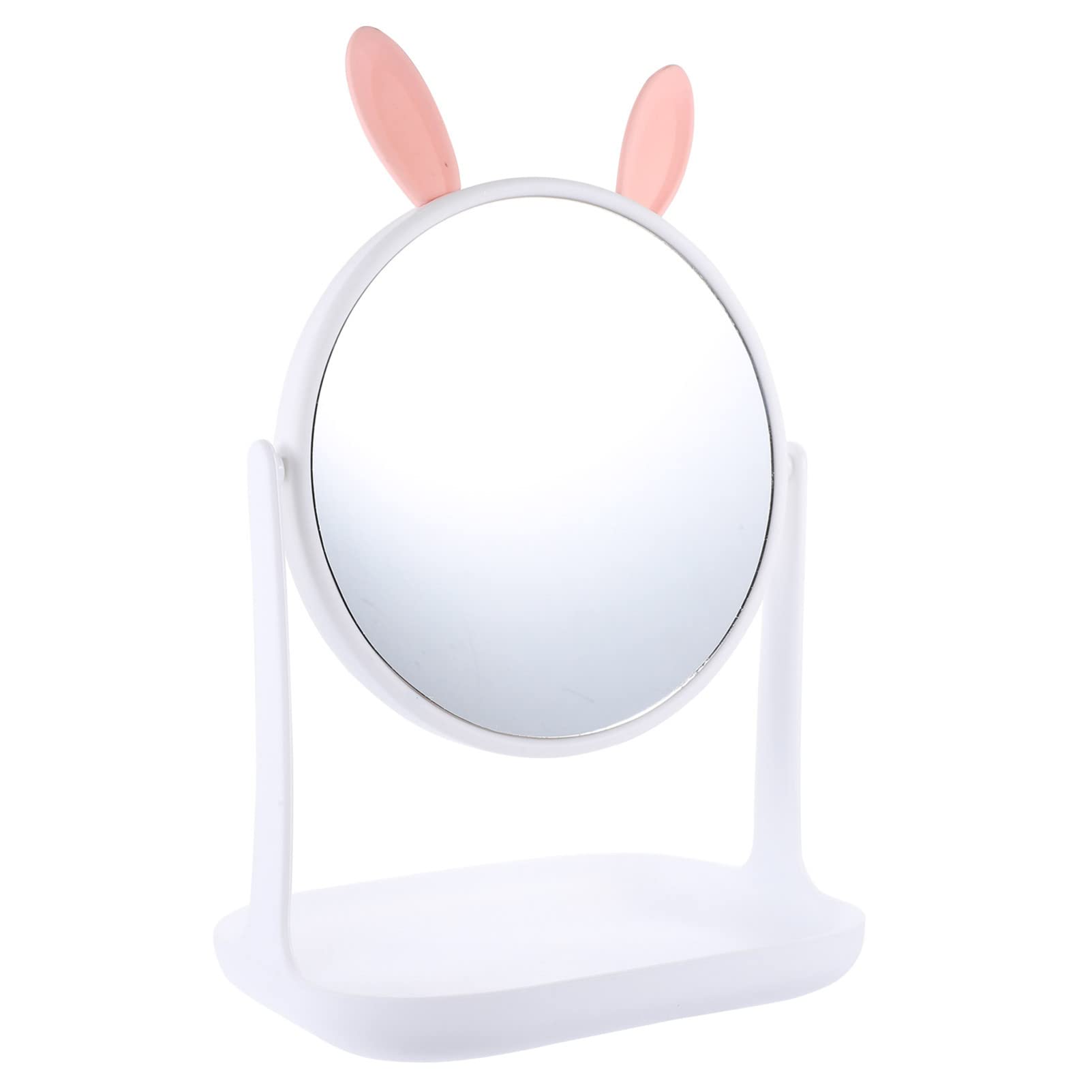 Miroir de maquillage avec oreilles de lapin, petit format rond et mignon avec support