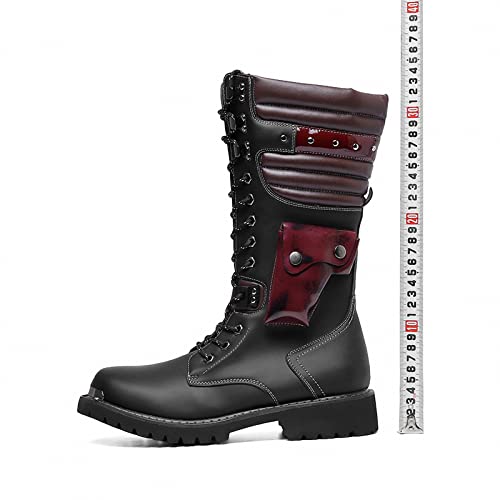 Tebapi Men's Motorcycle Boots Army Backpacking Leather Mid-Calf High Men Military Tactical Combat Boot Buckle Lace Up Waterproof British Metal Military Motorcycle Biker Riding Punk Rock Shoes3