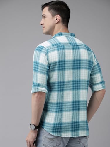 Image of THE BEAR HOUSE Men's Checked Pure Cotton Flannel Casual Shirt | Blue | TBH-MISIA-BL