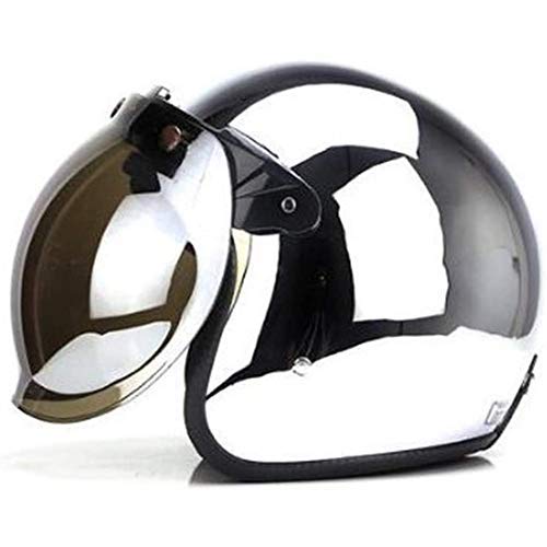 Casco Moto Aperto Retrò Jet Bobber - Argento Cromato Con Visiera, Omologato ECE, Taglia XXL
