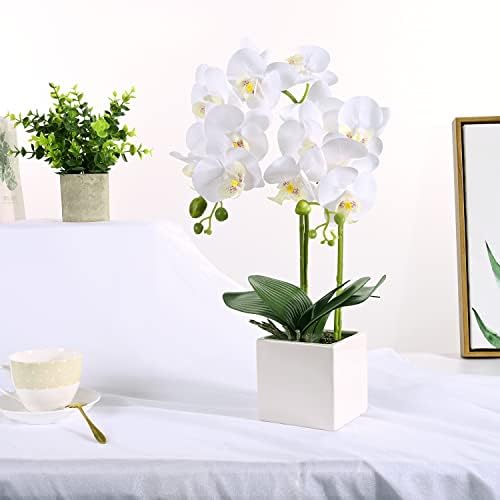 Fake Flowers Artificial Orchid Flowers White Orchid 19"Artificial Plants Flower Arrangements Orchid Plant Artificial Flowers For Decoration Decorative Flowers In Square Vase Office Home Wedding Decor