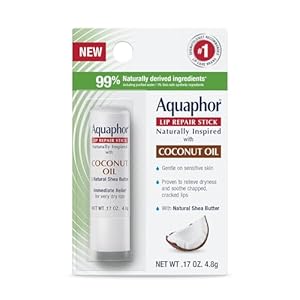 Aquaphor Naturally Inspired Lip Repair Stick with Coconut Oil and Natural Shea Butter, Hydrating Lip Balm Immediately Relieves Dryness, 0.17 Oz Stick