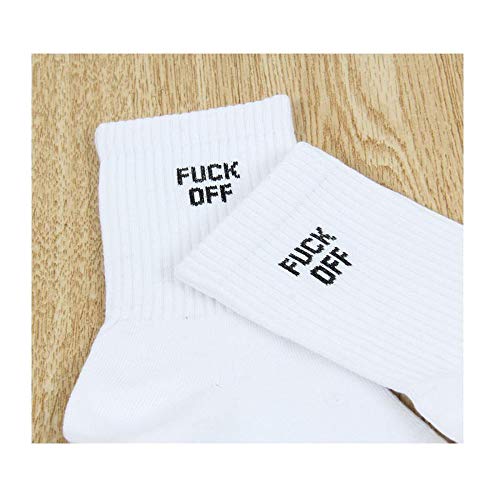 Comidox 2 Pairs Fashion Men Women Casual Sport Socks With English Letters Fuck Off&I Don't Give A Fuck, White, Average Code #TOP3