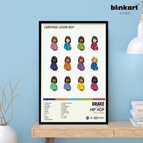 Image of BLINKART Drake- Lover Boy Wall Wall Photo Frames | Wall Art for Bedroom, Living Room, Studio or Office | Album Cover Print with Spotify Song Link QR Code | Gift for Fans - 8x12 In