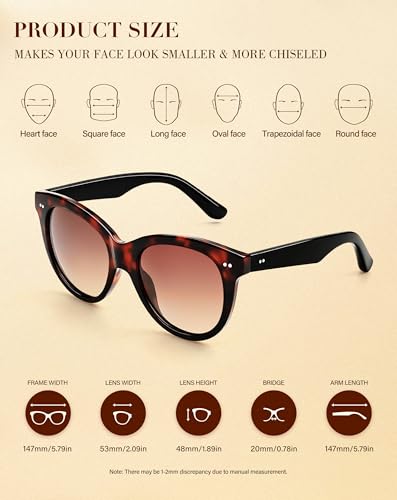 Image of Joopin Oversized Cat Eye Sunglasses Polarized UV Protection Retro Round Sun Glasses Shades for Women Driving Beach Vacation