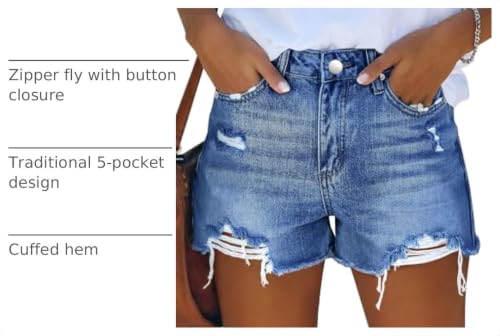 Image of onlypuff Womens Jean Short Cut Off Denim Shorts High Waist Ripped Distressed Stretchy