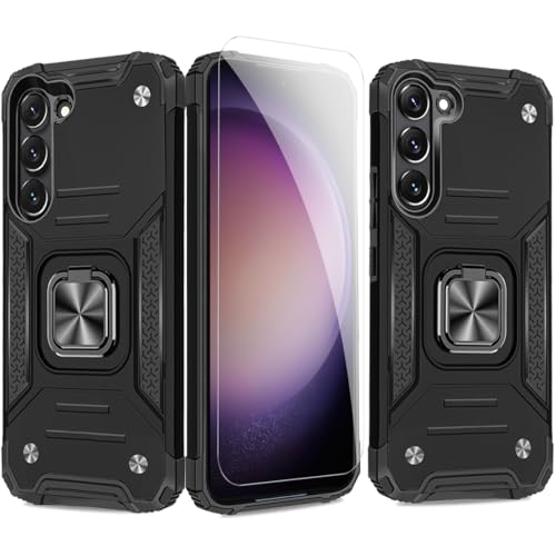 JSCOMYAP Samsung Galaxy S23 Plus / S23+ 5G �p�P�[�X + ?���K���X �t�B����,�����O�t�� �X�}�z�P�[�X �X�^���h�@�\ �g�уP�[�X �ϏՌ� ���u���@�\ Case Cover �T���X�� ����炭��- �M�����N�V�[S2