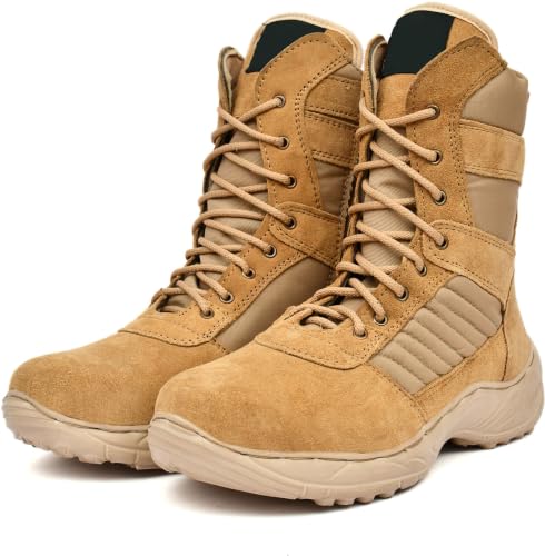 Image of Men's Genuine Leather Military Tactical Boots | High Ankle Army Commando Long Boots with Side Zip | Lightweight Trekking, Hiking & Outdoor Boots