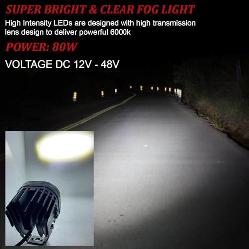 Image of LIU HJG 80W Yellow-White Super Bright LED fog light for Bike /Car and SUV, 4 LED DRIVING LAMP with low /high beam (Pack of 2Pcs With Clamp)