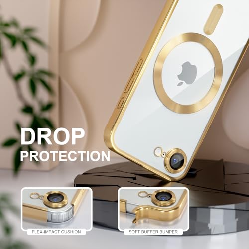 Image of Misea Magnetic for iPhone 17e / 16e Case Compatible with MagSafe Gold | [Never Yellowing] [Military Drop Protection] Full Camera Lens Protector Plating Soft Clear Phone Case for Women, Gold