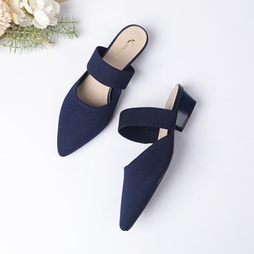 Image of Semwiss Pointed Toe Mules for Women Chunky Low Heeled Sandals Breathable Backless Mesh Knit Slip on Loafers